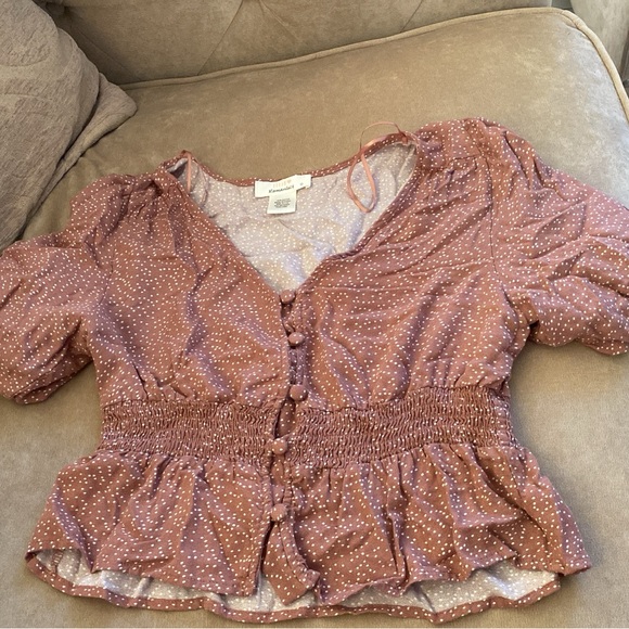 Rainbow Pink Smocked Peplum Blouse Short Sleeve - Picture 1 of 1